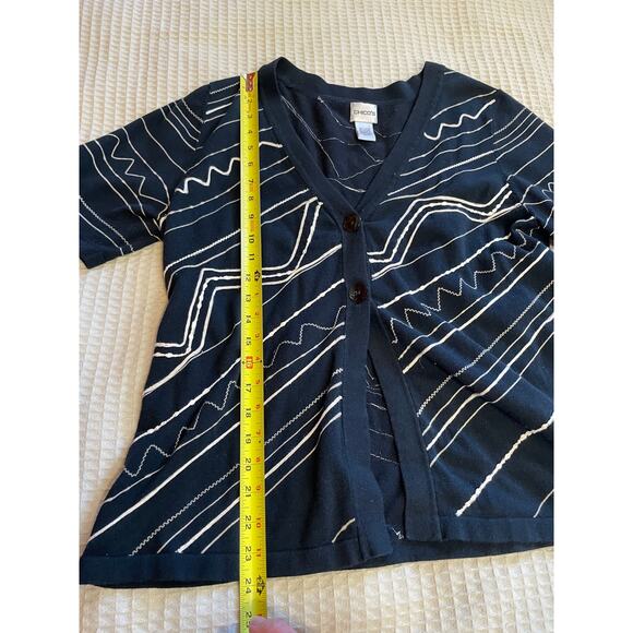 Chico’s Black Embroidered Short Sleeve Double Button Summer Cardigan 2 (Large) - Picture 6 of 9